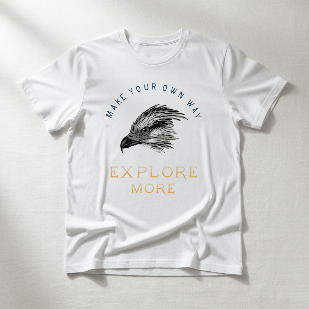 Explore More Graphic T-Shirt – Make Your Own Way Eagle Design | White - Polyester | Arpitum - ARPITUM