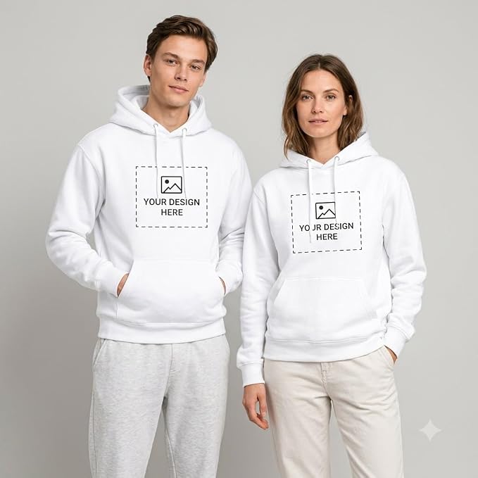 Arpitum Custom Unisex Non-Zipper Pullover Hoodie – 320 GSM Cotton-Loopknit, White