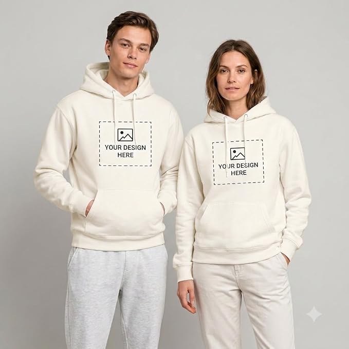 Arpitum Custom Unisex Non-Zipper Pullover Hoodie – 320 GSM Cotton-Loopknit, Off-White