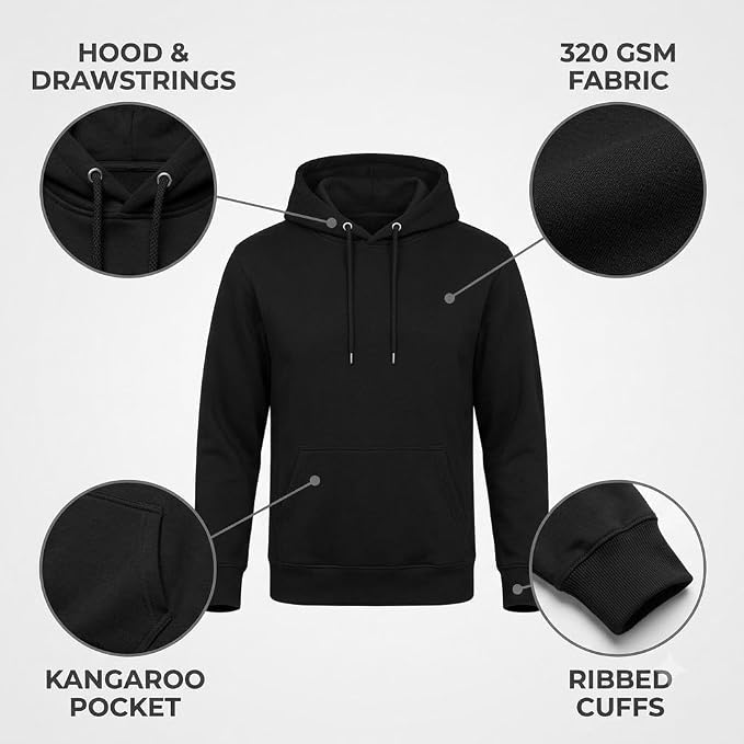 Arpitum Custom Unisex Non-Zipper Pullover Hoodie – 320 GSM Cotton-Loopknit, Black