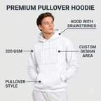 Arpitum Custom Unisex Non-Zipper Pullover Hoodie – 320 GSM Cotton-Loopknit, White