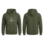 Army Green Customized Unisex Hoodie Showing Front Design Placement and Plain Back