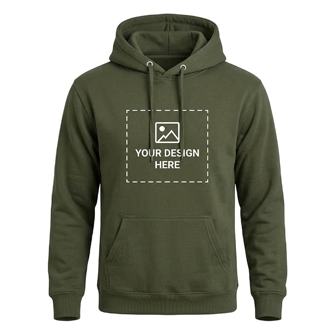 Arpitum Army Green Customized Unisex Hoodie with Front Design Upload Area