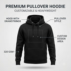 Arpitum Custom Unisex Non-Zipper Pullover Hoodie – 320 GSM Cotton-Loopknit, Black