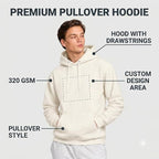 Arpitum Custom Unisex Non-Zipper Pullover Hoodie – 320 GSM Cotton-Loopknit, Off-White