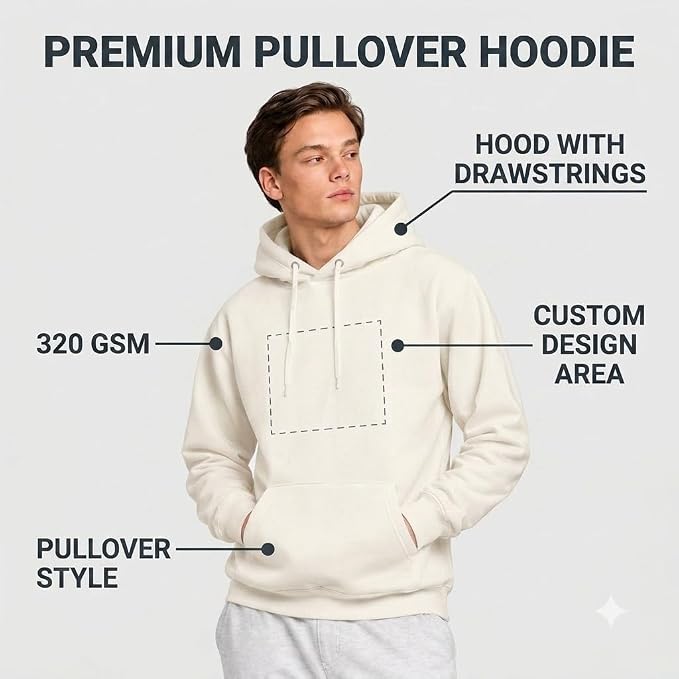 Arpitum Custom Unisex Non-Zipper Pullover Hoodie – 320 GSM Cotton-Loopknit, Off-White