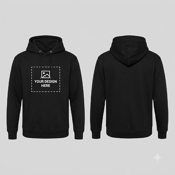 Arpitum Custom Unisex Non-Zipper Pullover Hoodie – 320 GSM Cotton-Loopknit, Black