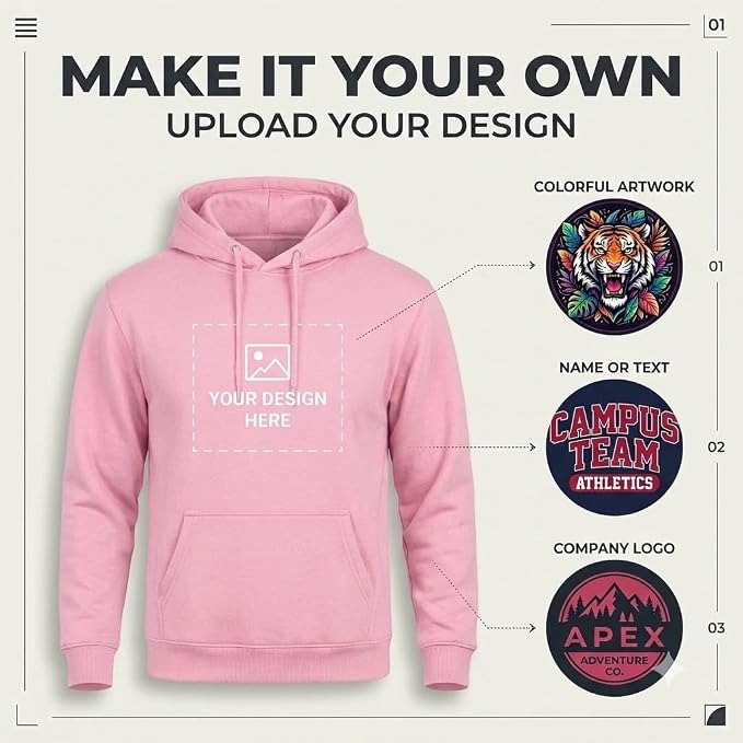 Arpitum Custom Unisex Non-Zipper Pullover Hoodie – 320 GSM Cotton-Loopknit, Pink
