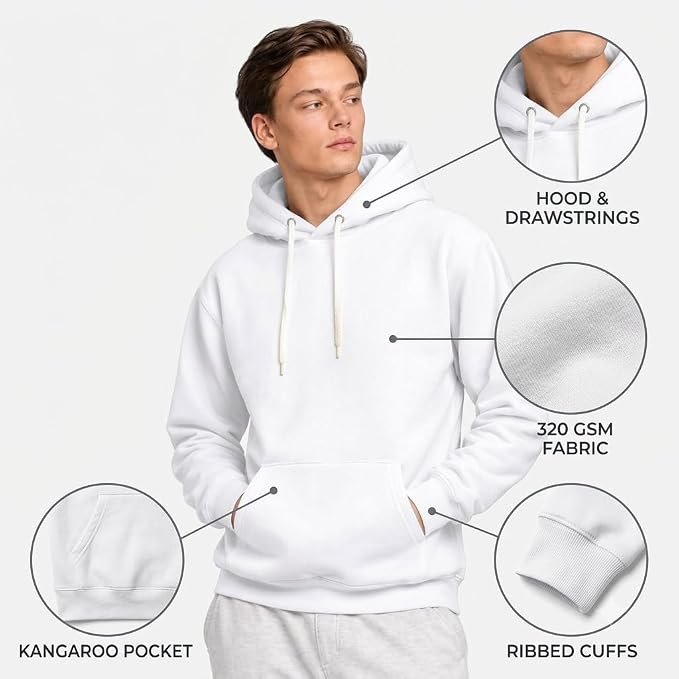 Arpitum Custom Unisex Non-Zipper Pullover Hoodie – 320 GSM Cotton-Loopknit, White