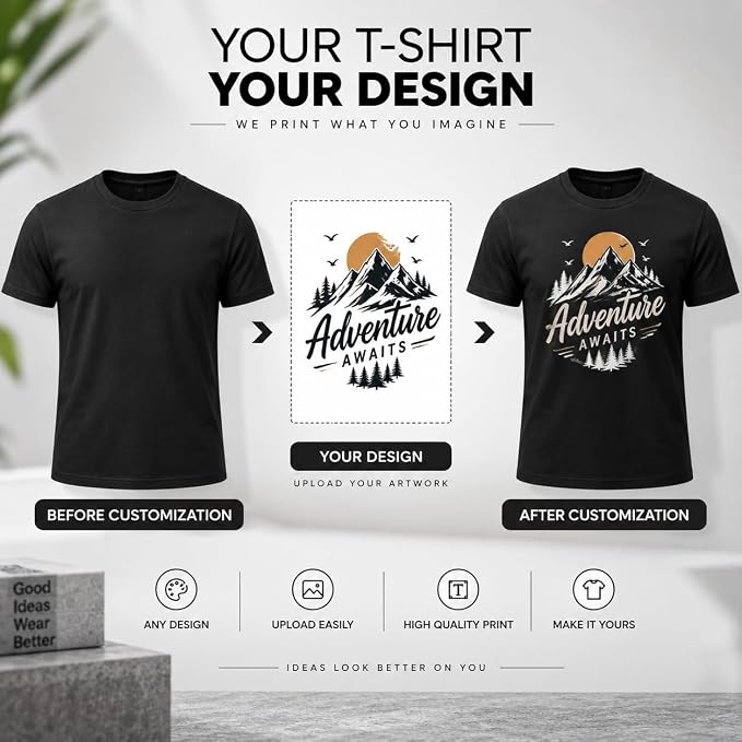 ARPITUM Unisex Customized Black T-Shirt - Personalize with Your Own Design/Artwork/Image
