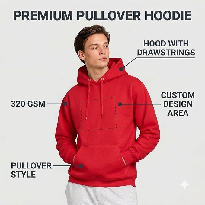 Arpitum Custom Unisex Non-Zipper Pullover Hoodie – 320 GSM Cotton-Loopknit, Red