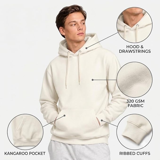 Arpitum Custom Unisex Non-Zipper Pullover Hoodie – 320 GSM Cotton-Loopknit, Off-White