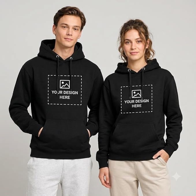Arpitum Custom Unisex Non-Zipper Pullover Hoodie – 320 GSM Cotton-Loopknit, Black
