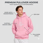 Arpitum Custom Unisex Non-Zipper Pullover Hoodie – 320 GSM Cotton-Loopknit, Pink