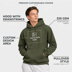 Arpitum 320 GSM Army Green Hoodie Featuring Drawstring Hood, Custom Design Area and Pullover Style
