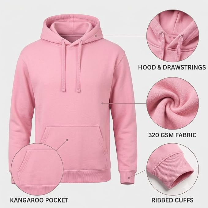 Arpitum Custom Unisex Non-Zipper Pullover Hoodie – 320 GSM Cotton-Loopknit, Pink