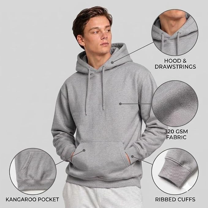 Arpitum Custom Unisex Non-Zipper Pullover Hoodie – 320 GSM Cotton-Loopknit, Grey