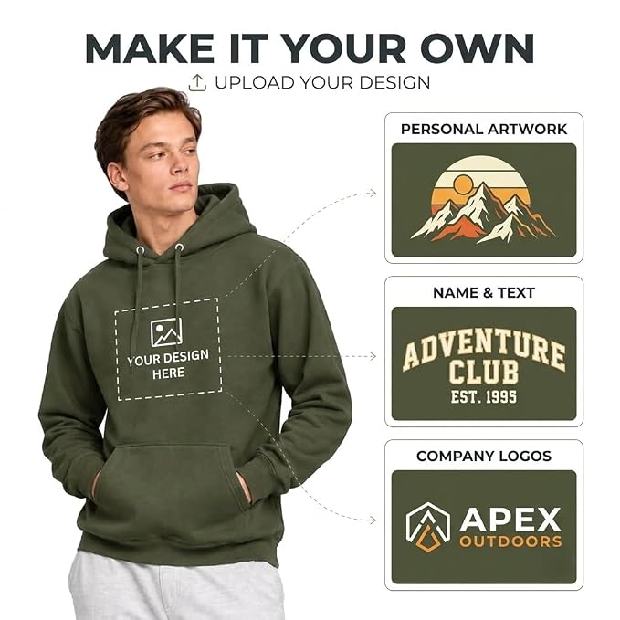 Personalized Army Green Hoodie with Custom Artwork, Name and Text Printing Options