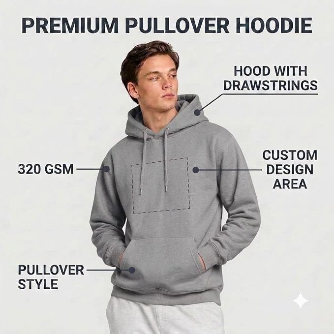 Arpitum Custom Unisex Non-Zipper Pullover Hoodie – 320 GSM Cotton-Loopknit, Grey