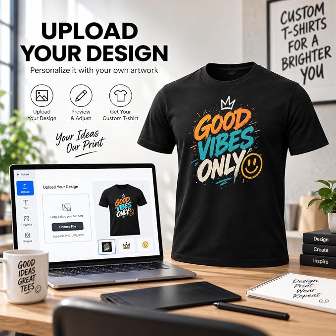 ARPITUM Unisex Customized Black T-Shirt - Personalize with Your Own Design/Artwork/Image