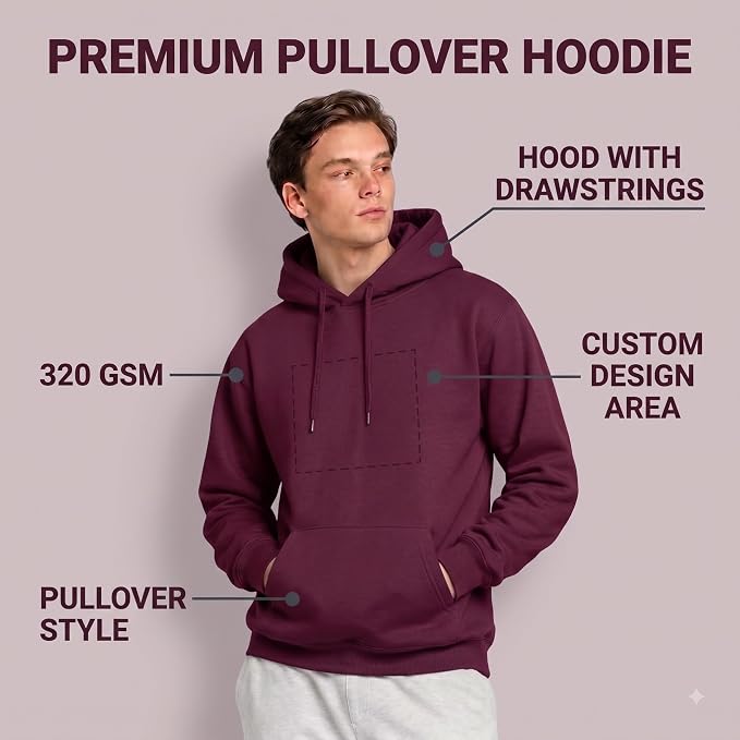 Arpitum Custom Unisex Non-Zipper Pullover Hoodie – 320 GSM Cotton-Loopknit, Maroon