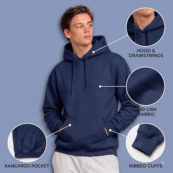 Arpitum Custom Unisex Non-Zipper Pullover Hoodie – 320 GSM Cotton-Loopknit, Navy Blue