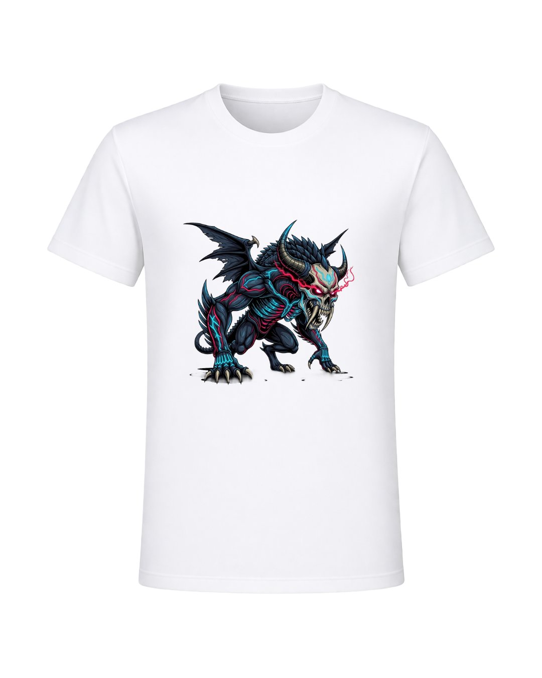 Dark Skull & Demon Graphic T-Shirt – White | Premium Streetwear Anime Monster Print | Arpitum