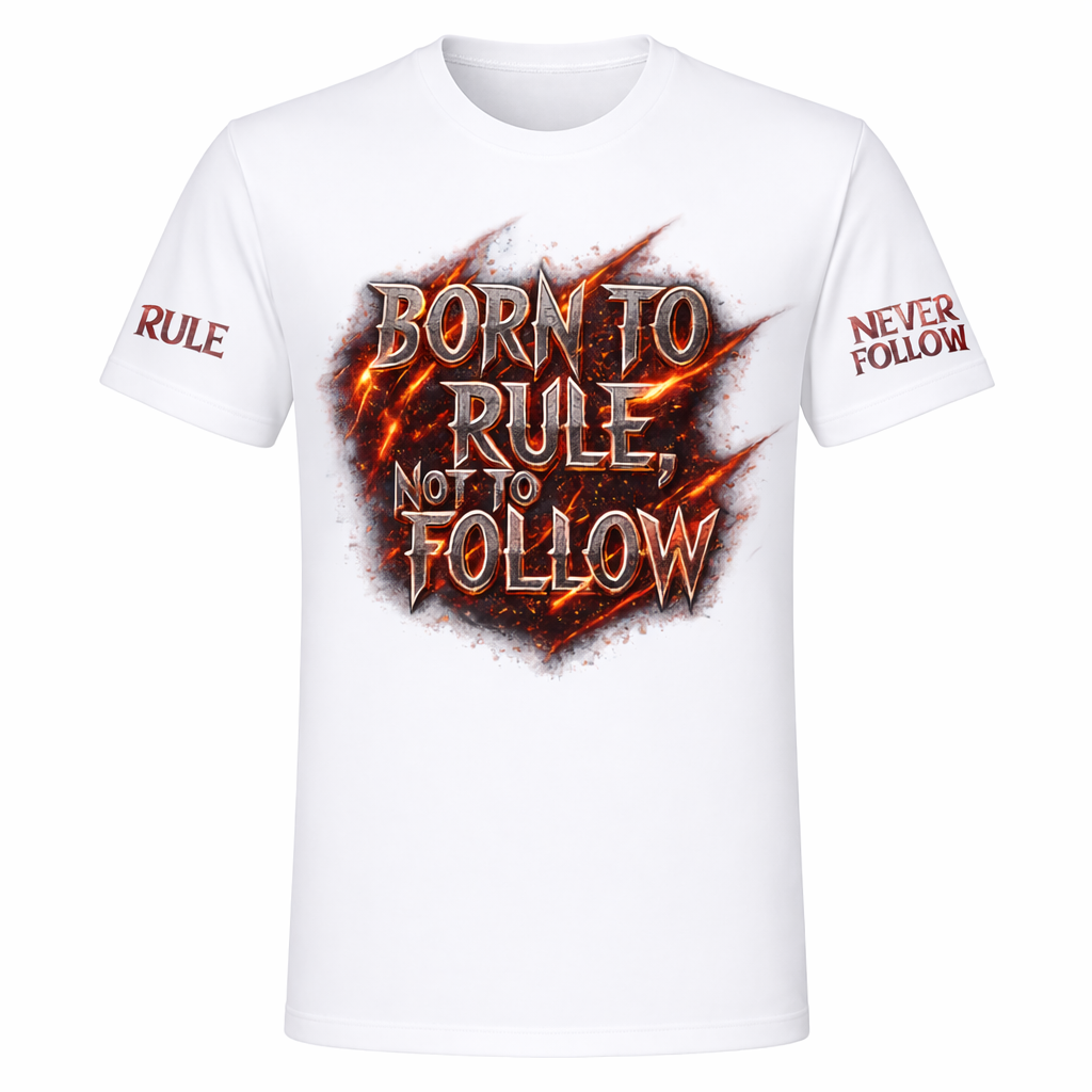 “Born To Rule, Not To Follow” Graphic T-Shirt | Motivational Streetwear Tee for Men (White)