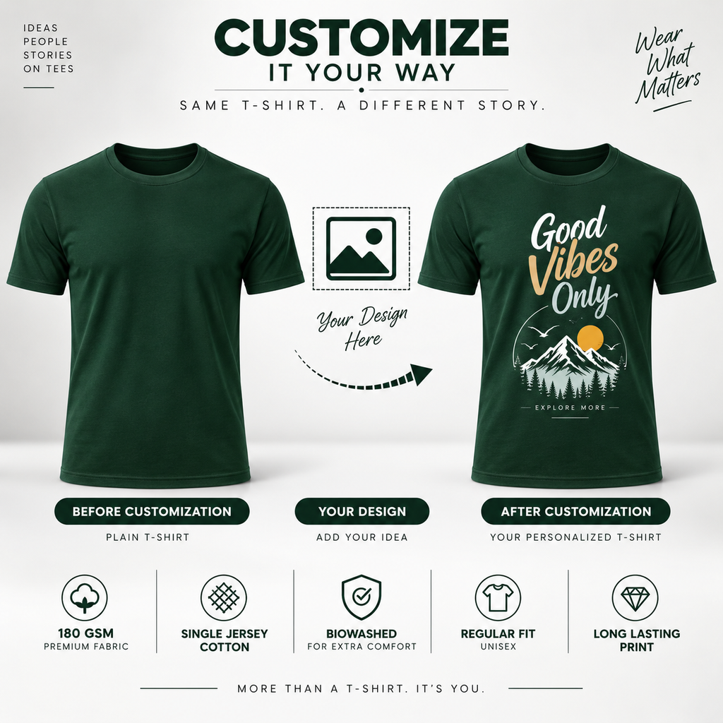 ARPITUM Unisex Customized Bottle Green T-Shirt - Personalize with Your Own Design/Artwork/Image