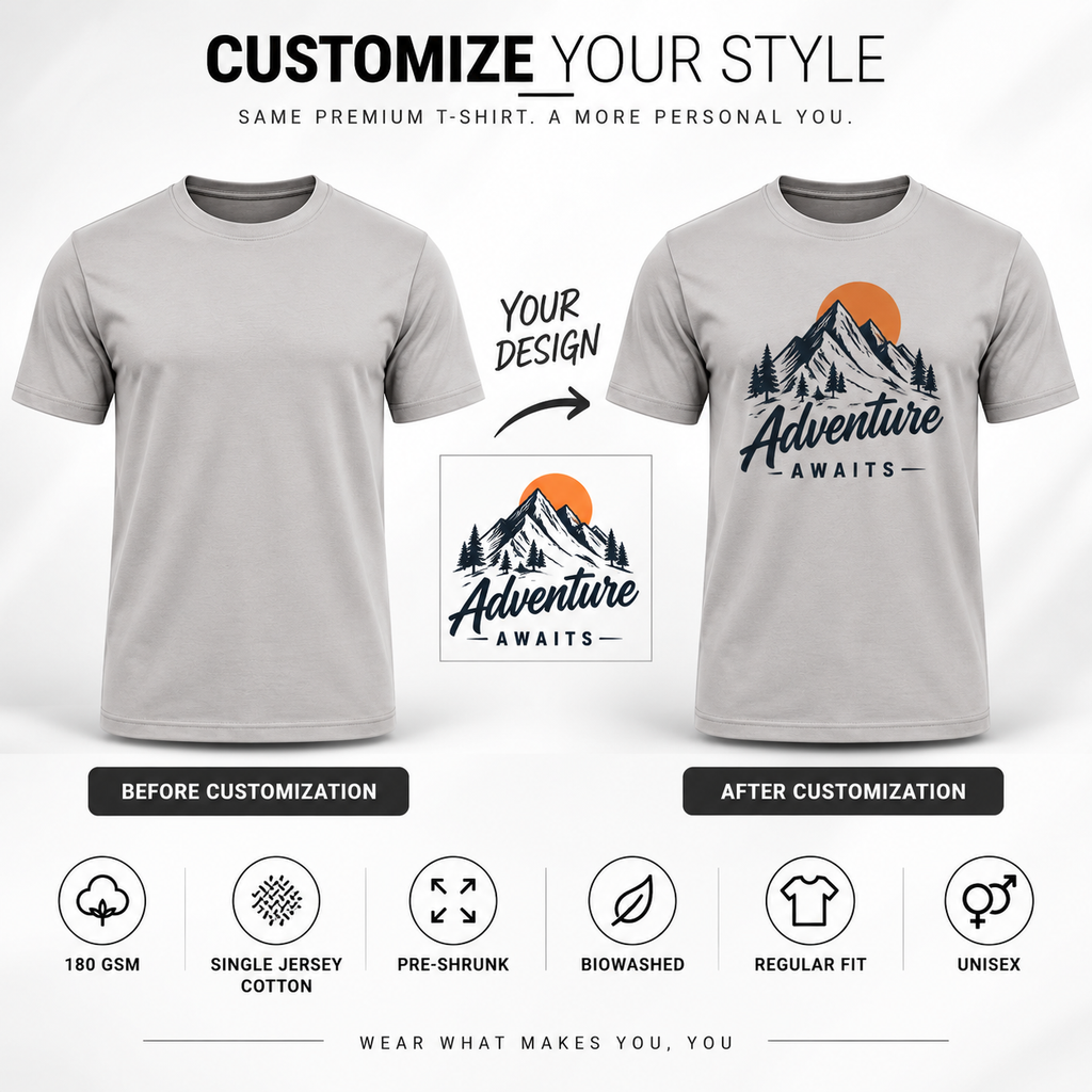 ARPITUM Unisex Customized Grey T-Shirt - Personalize with Your Own Design/Artwork/Image