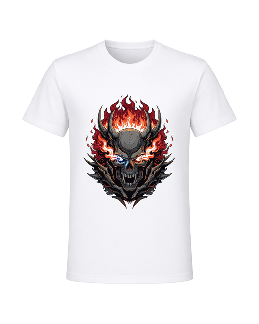 Dark Skull & Demon Graphic T-Shirt – White | Premium Streetwear Anime Monster Print | Arpitum