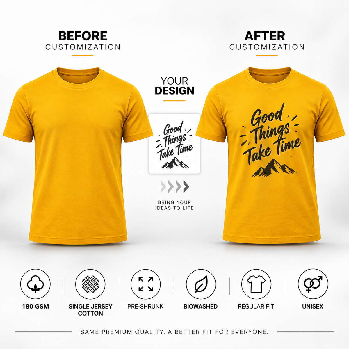 ARPITUM Unisex Customized Mustard Yellow T-Shirt - Personalize with Your Own Design/Artwork/Image