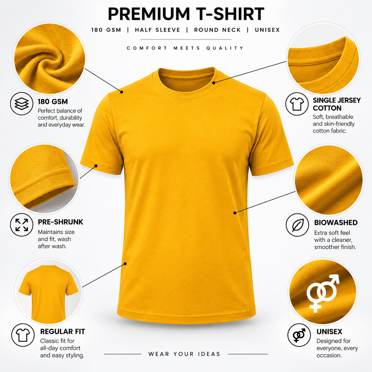ARPITUM Unisex Customized Mustard Yellow T-Shirt - Personalize with Your Own Design/Artwork/Image