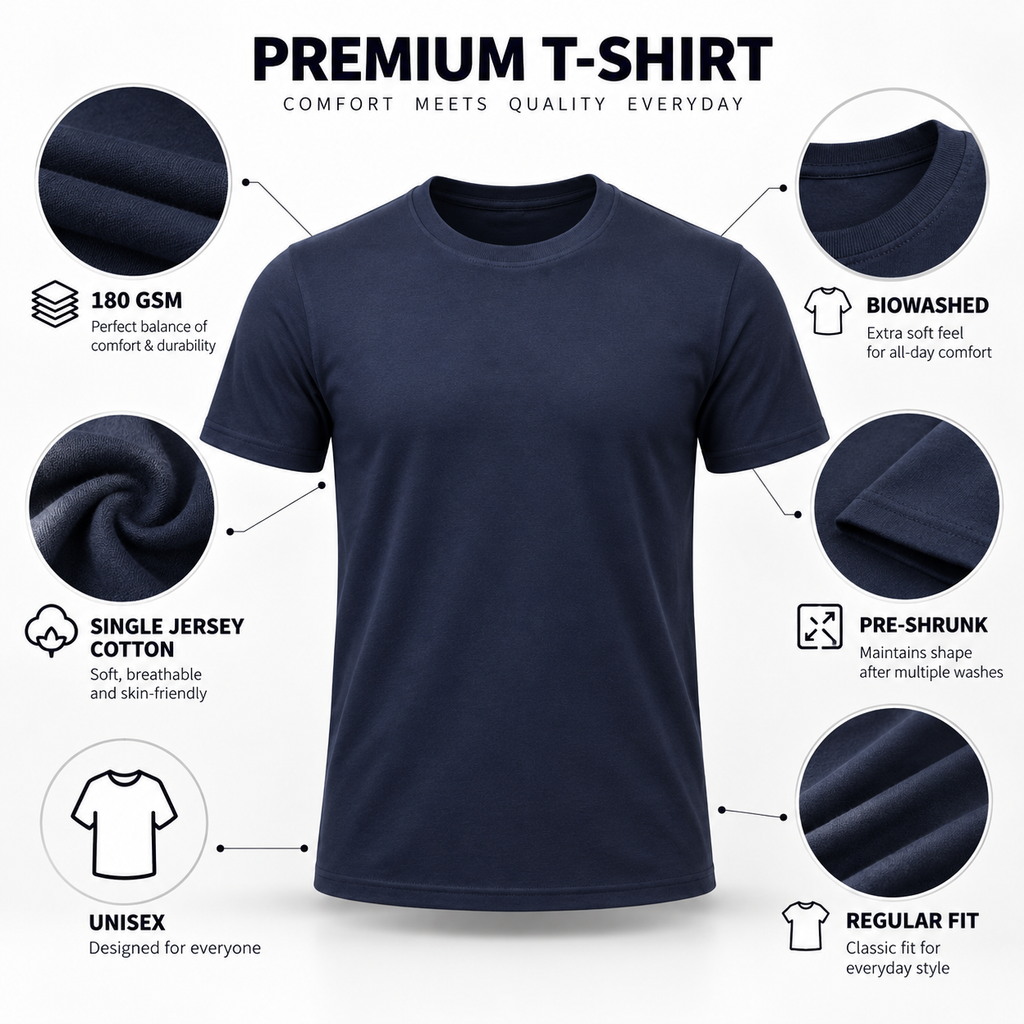 ARPITUM Unisex Customized Navy Blue T-Shirt - Personalize with Your Own Design/Artwork/Image