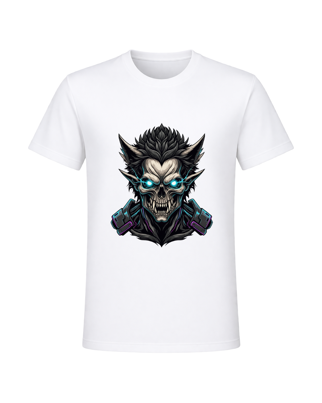 Dark Skull & Demon Graphic T-Shirt – White | Premium Streetwear Anime Monster Print | Arpitum