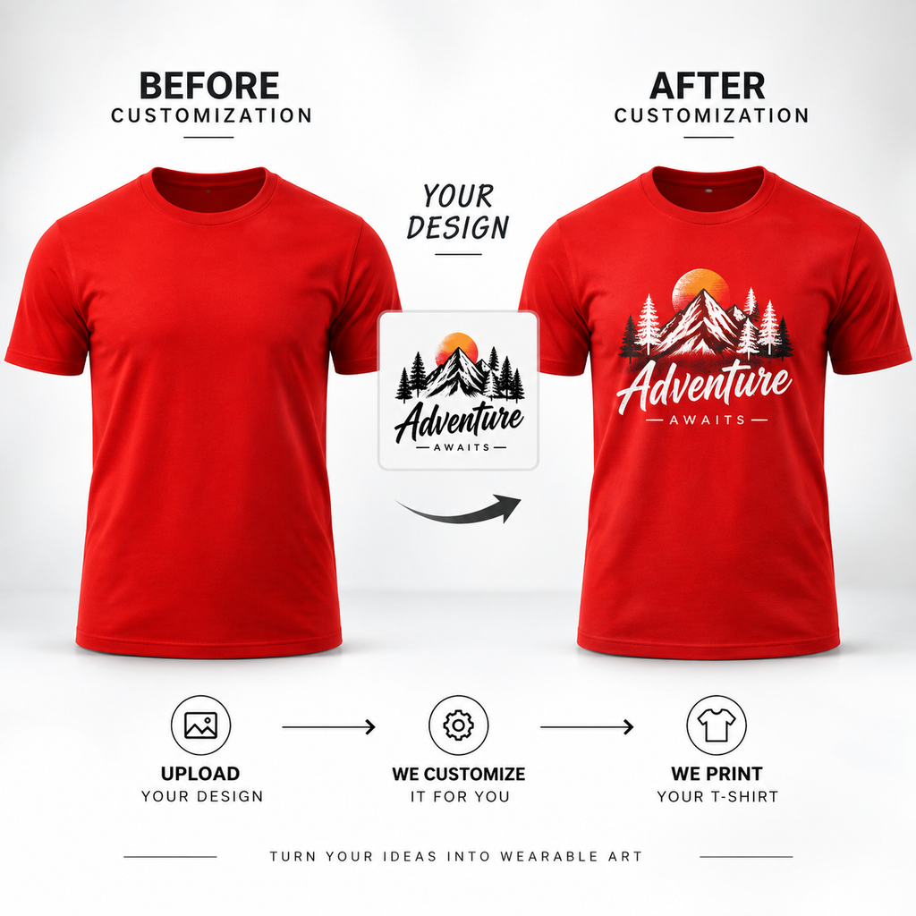 ARPITUM Unisex Customized Red T-Shirt - Personalize with Your Own Design/Artwork/Image