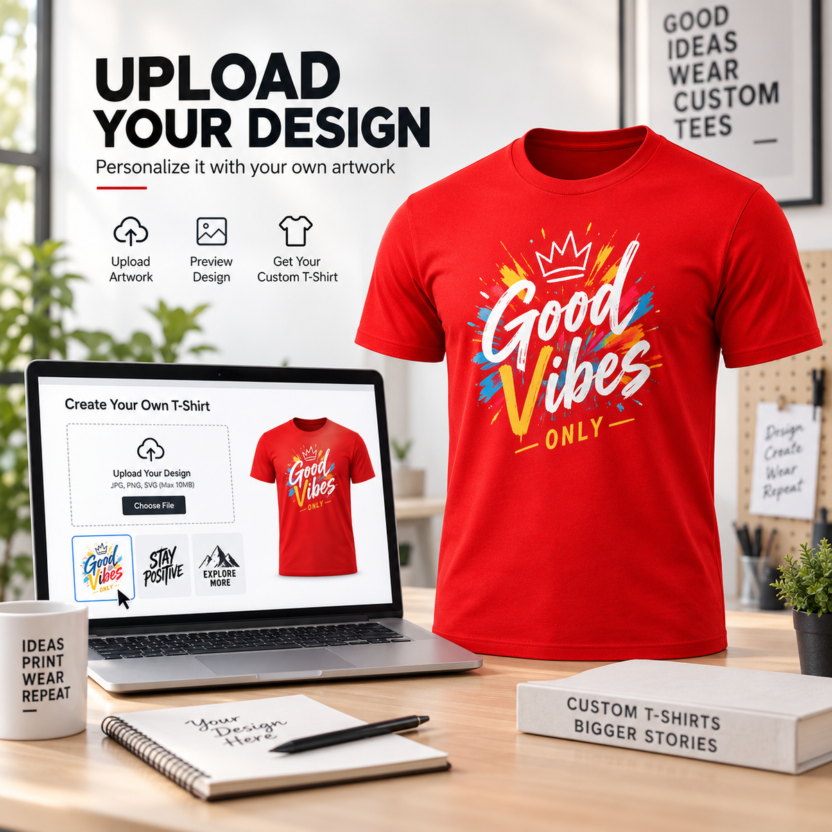 ARPITUM Unisex Customized Red T-Shirt - Personalize with Your Own Design/Artwork/Image