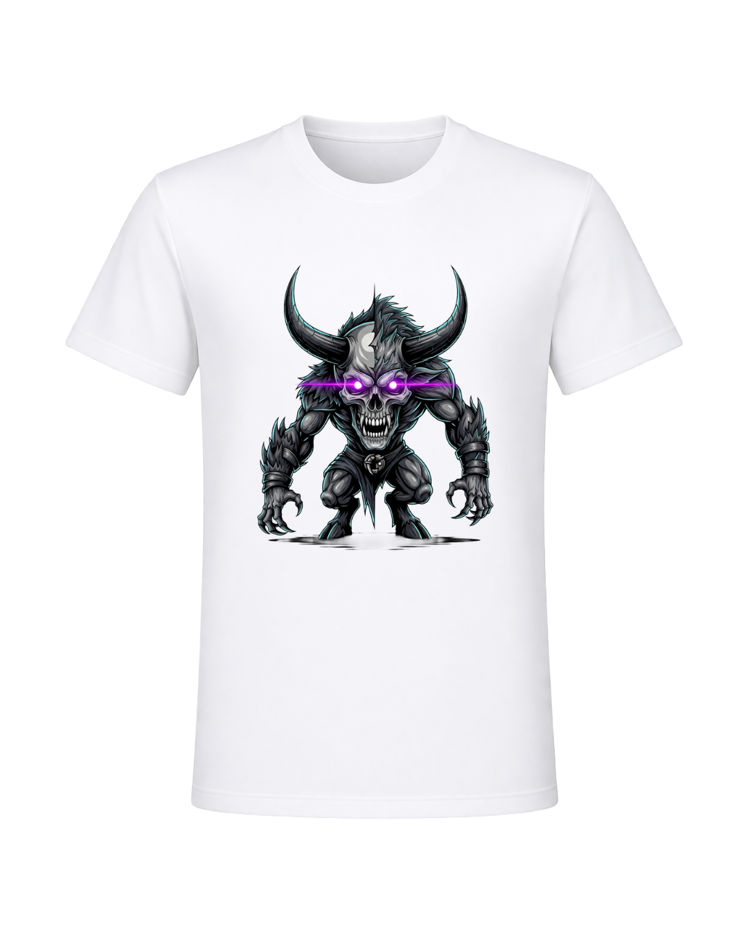 Dark Skull & Demon Graphic T-Shirt – White | Premium Streetwear Anime Monster Print | Arpitum