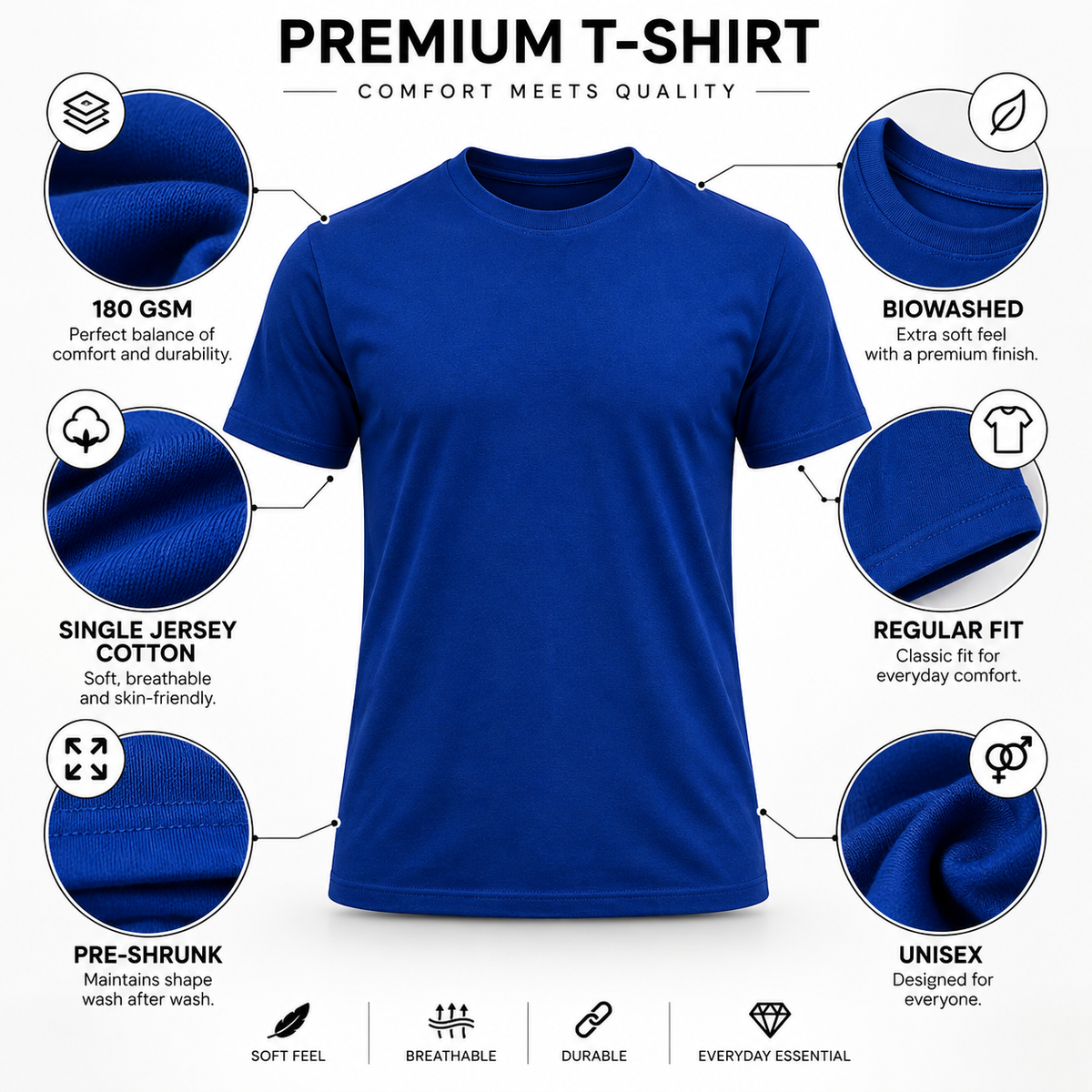 ARPITUM Unisex Customized Royal Blue T-Shirt - Personalize with Your Own Design/Artwork/Image