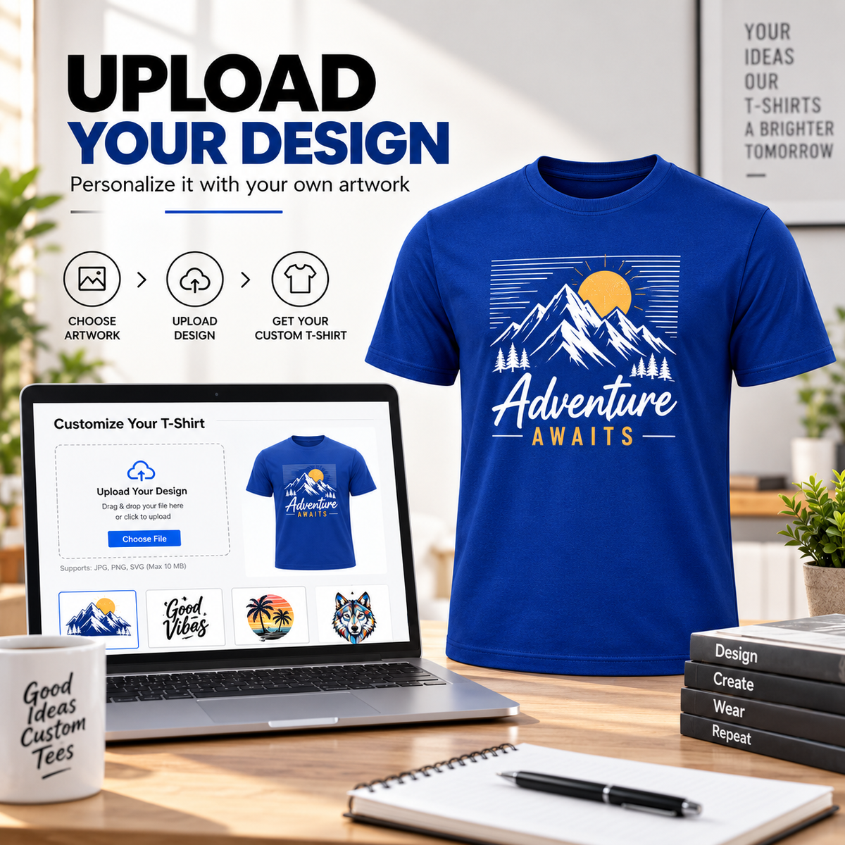 ARPITUM Unisex Customized Royal Blue T-Shirt - Personalize with Your Own Design/Artwork/Image