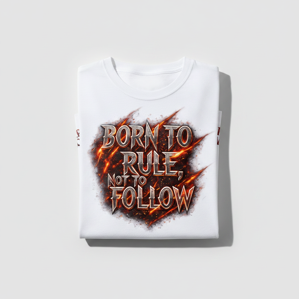“Born To Rule, Not To Follow” Graphic T-Shirt | Motivational Streetwear Tee for Men (White)