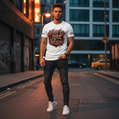 “Born To Rule, Not To Follow” Graphic T-Shirt | Motivational Streetwear Tee for Men (White)