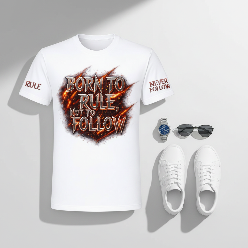 “Born To Rule, Not To Follow” Graphic T-Shirt | Motivational Streetwear Tee for Men (White)
