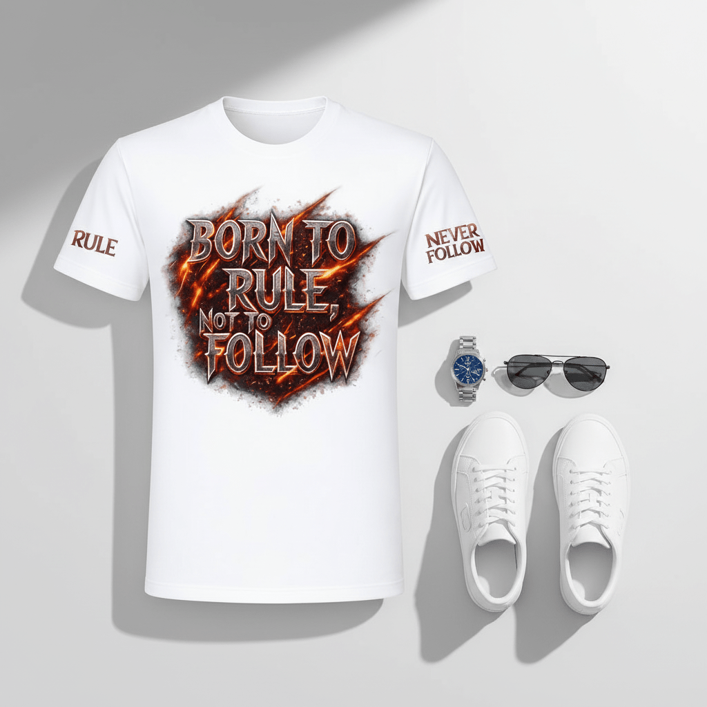 “Born To Rule, Not To Follow” Graphic T-Shirt | Motivational Streetwear Tee for Men (White) - ARPITUM