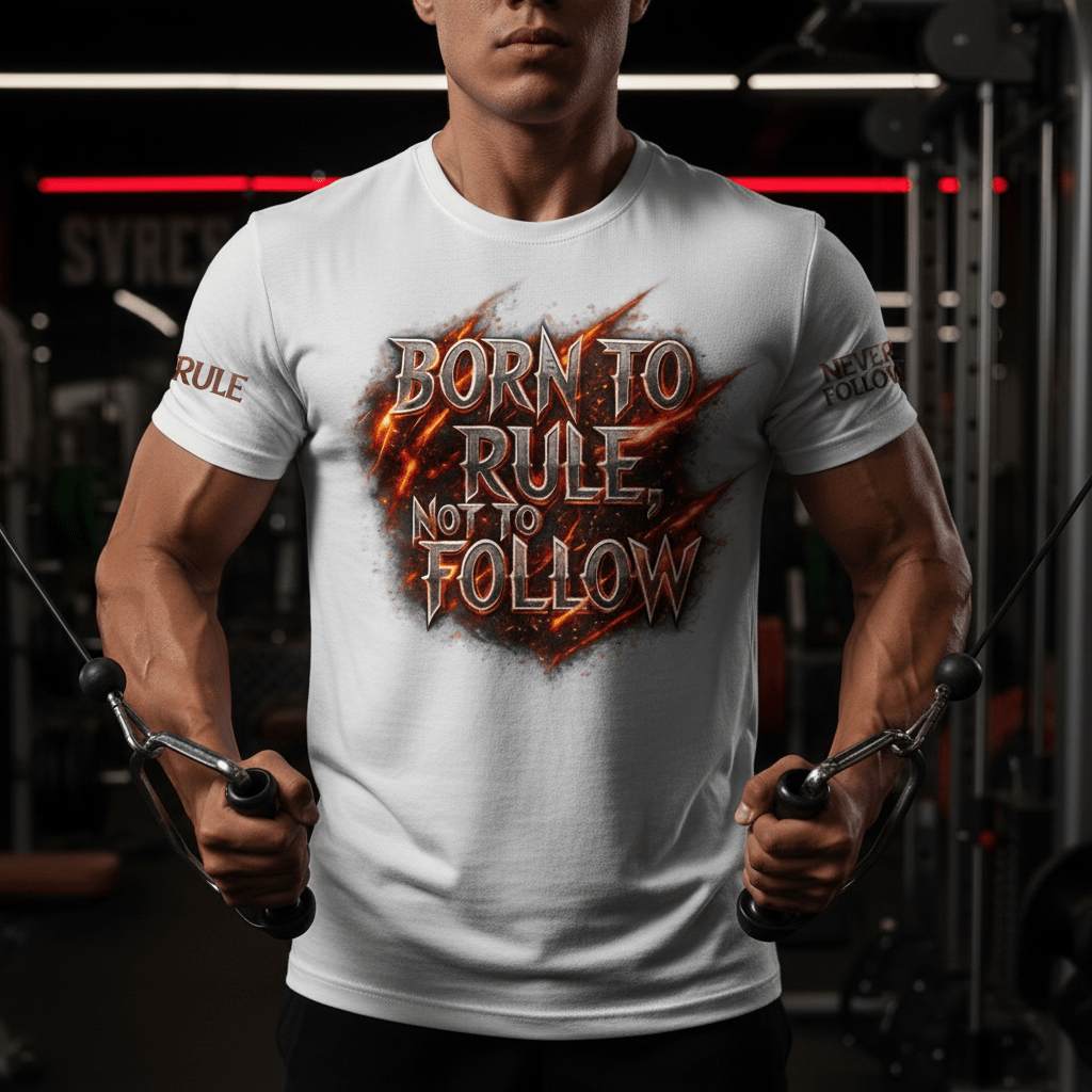“Born To Rule, Not To Follow” Graphic T-Shirt | Motivational Streetwear Tee for Men (White) - ARPITUM