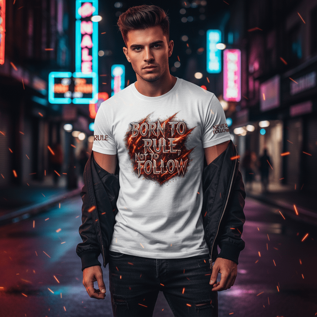 “Born To Rule, Not To Follow” Graphic T-Shirt | Motivational Streetwear Tee for Men (White) - ARPITUM