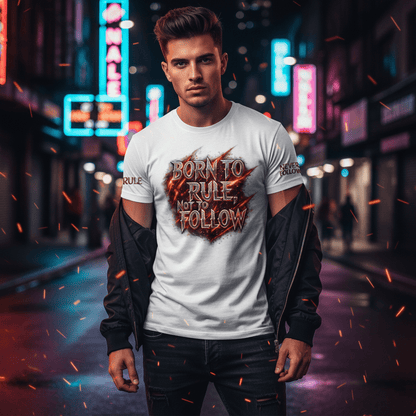 “Born To Rule, Not To Follow” Graphic T-Shirt | Motivational Streetwear Tee for Men (White) - ARPITUM