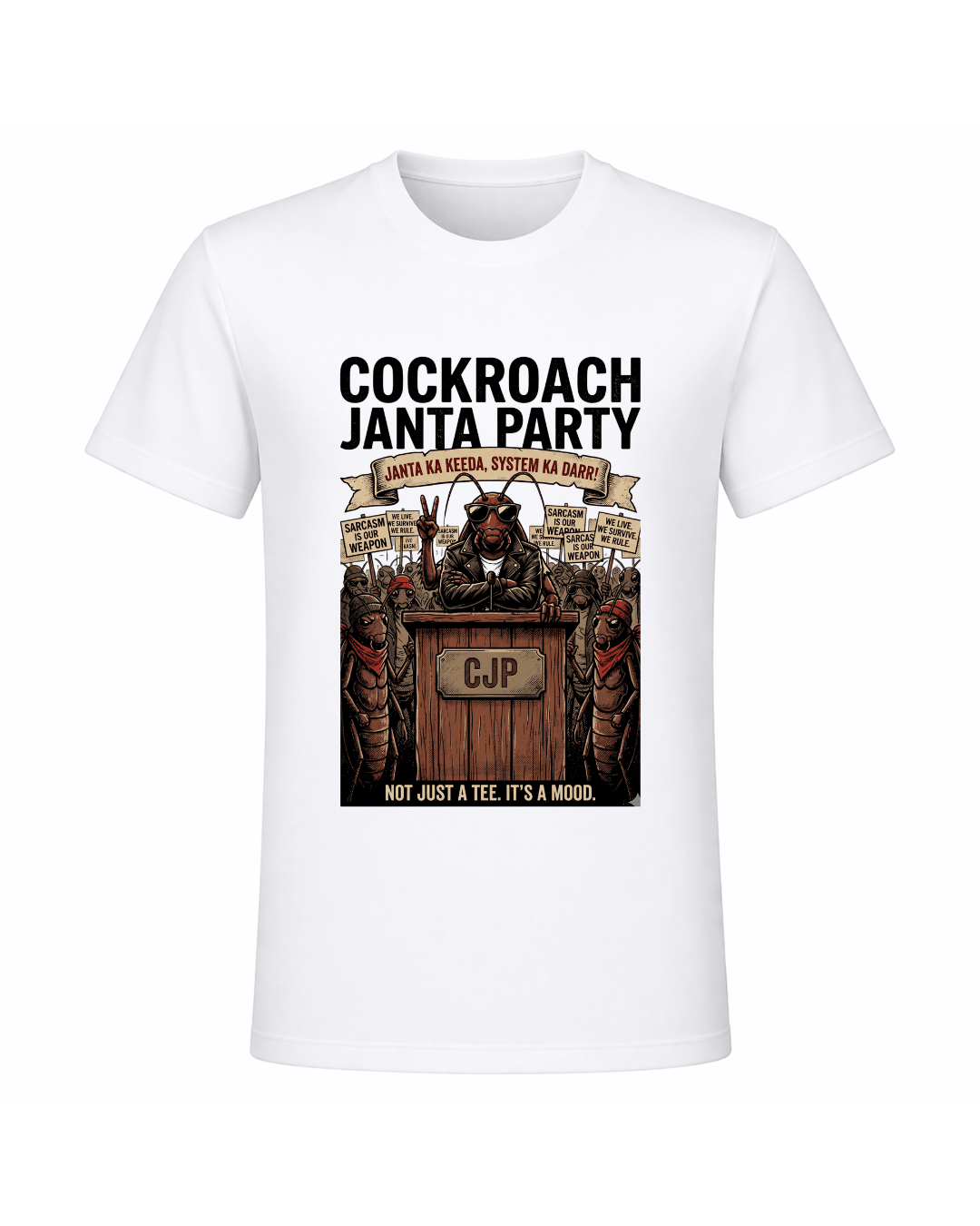 Cockroach Janta Party T-Shirt | Viral Meme Graphic Tee for Men | CJP Gen - z | Arpitum - ARPITUM