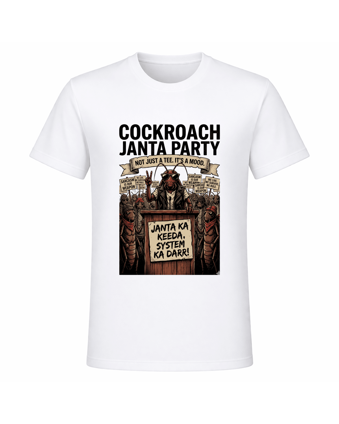 Cockroach Janta Party T-Shirt | Viral Meme Graphic Tee for Men | CJP Gen - z | Arpitum - ARPITUM