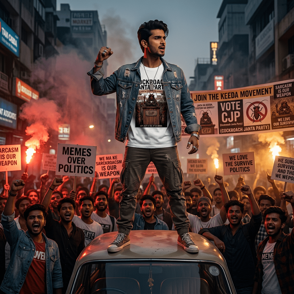 Cockroach Janta Party T-Shirt | Viral Meme Graphic Tee for Men | CJP Gen - z | Arpitum - ARPITUM